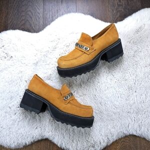 RARE John Fluvog Vintage Y2K Chain Chunky Platform Leather Suede Loafers